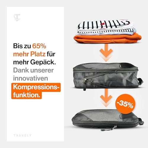 41wvqwlf6rl. ac .jpg Travely Kompression Packwürfel - 8-teiliges Set - Packwürfel für Reise und Rucksack - Kompressionsbeutel als Kofferorgan