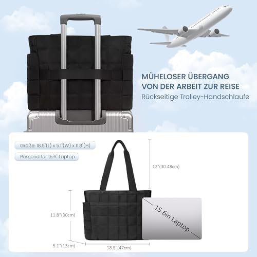 41xryw3c16l. ac .jpg Befen Puffer Tote Bag Damen Groß Handtasche Sporttasche Tragbare Laptoptasche 15,6 Zoll mit Reißverschluss für Reisen, S