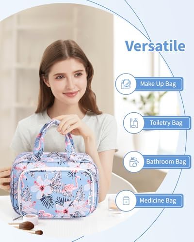 41xbek56xgl. ac .jpg Narwey Damen Waschtasche Groß & Kosmetiktasche für Herren & Kinder (Kleine Graublaue Blume)