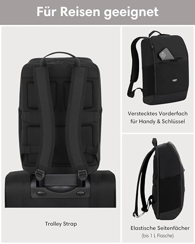 41y4pothljl. ac .jpg LARKSON Laptop Rucksack Herren & Damen Schwarz - Notebook Backpack für Business- und Reisegebrauch - 16 Zoll Wasserabwei