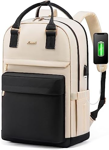41ylkdbahil. ac .jpg Laptop Schulrucksack LOVEVOOK Damen Wasserabweisend Eleganter Schultasche für Schule Uni Reise Khaki Beige