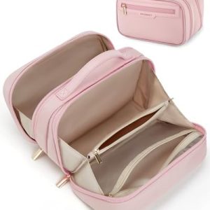 Bagsmart Kosmetiktasche Make-up Organizer groß für Toilettenartikel zu Reisegröße Zubehör Flaschen Bürsten Rosa