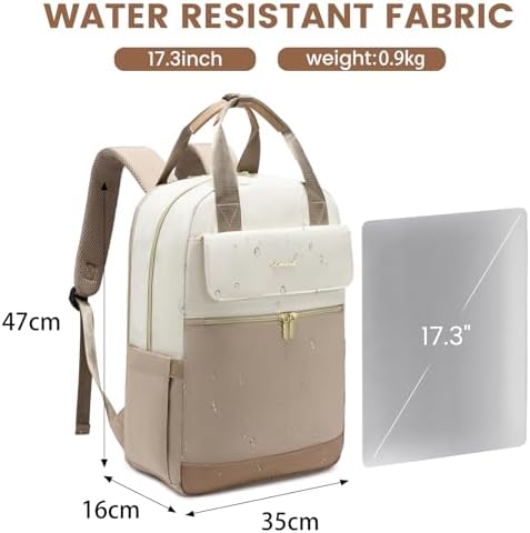 41yfeyggaml. ac .jpg LOVEVOOK Damen Rucksack, 15,6 Zoll Laptop Schulrucksack, Wasserdicht, Reiserucksack, Beige OEKO-TEX STANDARD 100