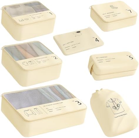 41yxiimhiul. ac .jpg Reise Kleidertaschen Yomisee Packing Cubes Koffer Organizer Beige