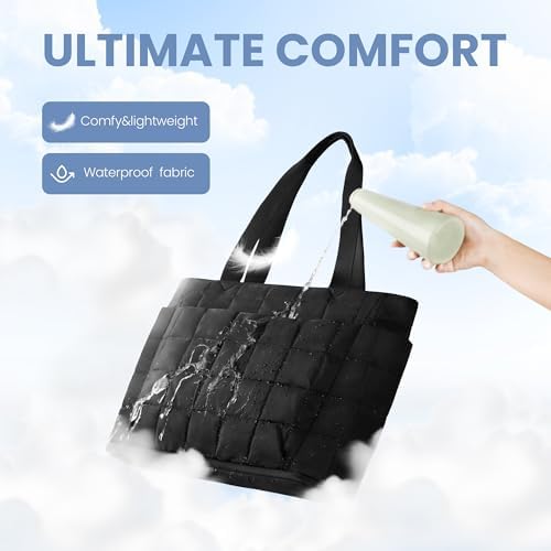 41zyrpfriol. ac .jpg Befen Puffer Tote Bag Damen Groß Handtasche Sporttasche Tragbare Laptoptasche 15,6 Zoll mit Reißverschluss für Reisen, S