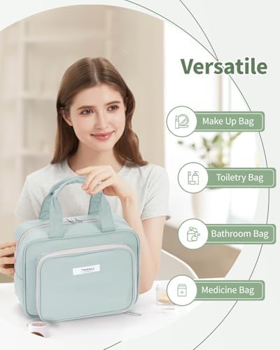 41adnva0csl. ac .jpg Narwey Damen Waschtasche Groß & Kosmetiktasche für Herren & Kinder (Kleine Graublaue Blume)