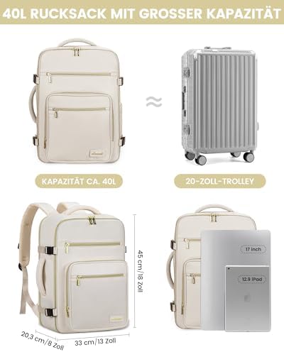 41amjqxxcnl. ac .jpg LARGE LOVEVOOK Rucksack Handgepäck Flugzeug, Reiserucksack Damen, 45x36x20 L Laptop 17 Zoll, Beige