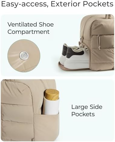 41aqhzoujml. ac .jpg BagSmart Wasserabweisende Puffer Reisetasche für Damen zum Weekender und Sport | BagSmart kleine Sporttasche mit Schuhf