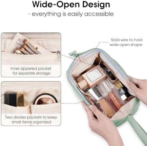 41bhui6nuil. ac 1.jpg Narwey Minzgrün Kulturtasche Damen Reise Make-up-Tasche Weit Offene Tasche Kosmetiktasche