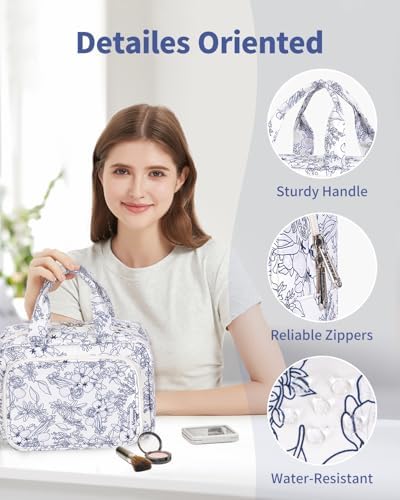 41bmapah3yl. ac .jpg Narwey Damen Waschtasche Groß & Kosmetiktasche für Herren & Kinder (Kleine Graublaue Blume)