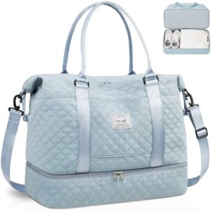 BAGAIL Wochenendreisetasche – Fitness-Tragetasche mit Nasstasche, für Arbeit und Übernachtung, B-Grid-Hellblau, Extra La