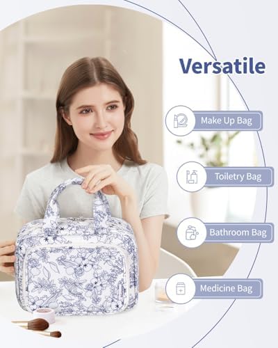 41ce7kh6kal. ac .jpg Narwey Damen Waschtasche Groß & Kosmetiktasche für Herren & Kinder (Kleine Graublaue Blume)