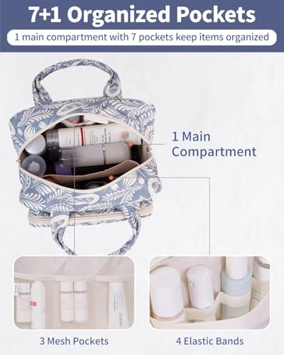 41dx4wbmuql. ac .jpg Narwey Damen Waschtasche Groß & Kosmetiktasche für Herren & Kinder (Kleine Graublaue Blume)