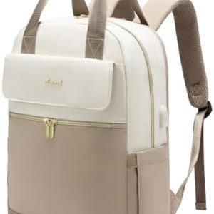 LOVEVOOK Damen Rucksack, 15,6 Zoll Laptop Schulrucksack, Wasserdicht, Reiserucksack, Beige OEKO-TEX STANDARD 100
