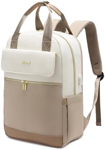 41dm qyjeul. ac .jpg LOVEVOOK Damen Rucksack, 15,6 Zoll Laptop Schulrucksack, Wasserdicht, Reiserucksack, Beige OEKO-TEX STANDARD 100