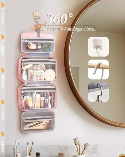 41dvqm bjl. ac .jpg Chakipee Wasserdichte Reisekulturbeutel zum Aufhängen für Damen – Leichte Waschtasche mit Klarfenster, Ideal für Make-up