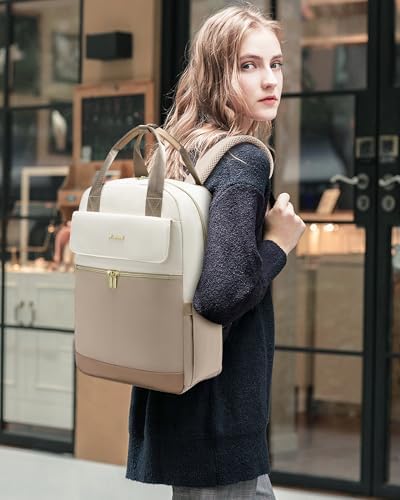 41e1p ygxvl. ac .jpg LOVEVOOK Damen Rucksack, 15,6 Zoll Laptop Schulrucksack, Wasserdicht, Reiserucksack, Beige OEKO-TEX STANDARD 100