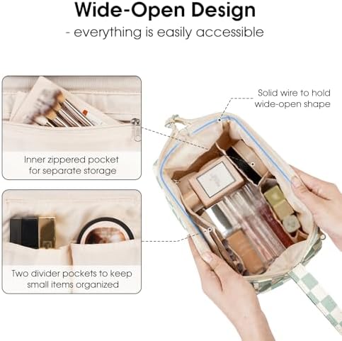 41eyagrs81l. ac 1.jpg Narwey Minzgrün Kulturtasche Damen Reise Make-up-Tasche Weit Offene Tasche Kosmetiktasche