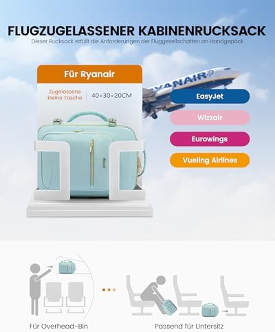 41eoarkqcl. ac .jpg LOVEVOOK Ryanair Handgepäck für Damen Herren | Carry On Tasche 40x30x20cm | Eurowings Wizz Cabine Richtung | Laptop Komp