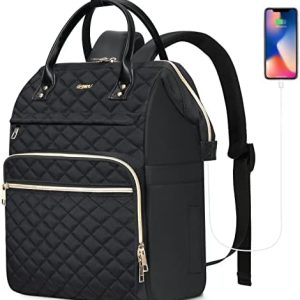 RJEU Damen Rucksack 15,6 Zoll Wasserdicht,Schultasche für Frauen und Teenager,Arbeitstasche Schwarz