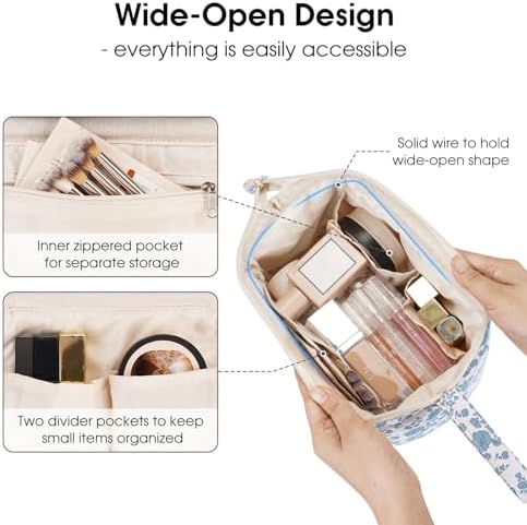 41f3zpt3q1l. ac 1.jpg Narwey Minzgrün Kulturtasche Damen Reise Make-up-Tasche Weit Offene Tasche Kosmetiktasche