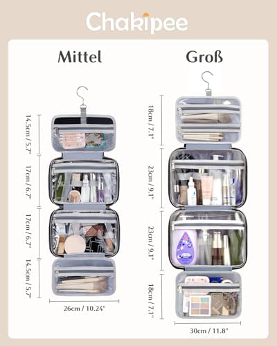 41ffu2h1cvl. ac .jpg Chakipee Wasserdichte Reisekulturbeutel zum Aufhängen für Damen – Leichte Waschtasche mit Klarfenster, Ideal für Make-up