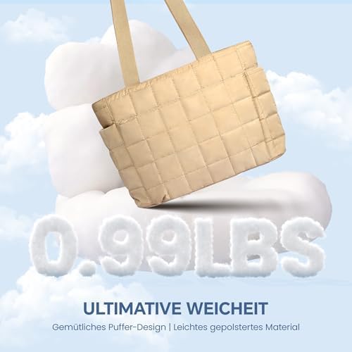 41fjsjjorul. ac .jpg Befen Puffer Tote Bag Damen Groß Handtasche Sporttasche Tragbare Laptoptasche 15,6 Zoll mit Reißverschluss für Reisen, S