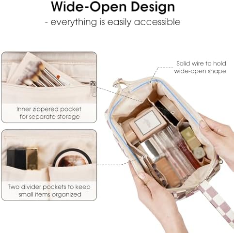 41fm62wgupl. ac 1.jpg Narwey Minzgrün Kulturtasche Damen Reise Make-up-Tasche Weit Offene Tasche Kosmetiktasche