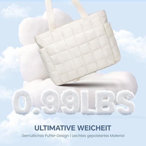 41gbfnr3ccl. ac .jpg Befen Puffer Tote Bag Damen Groß Handtasche Sporttasche Tragbare Laptoptasche 15,6 Zoll mit Reißverschluss für Reisen, S