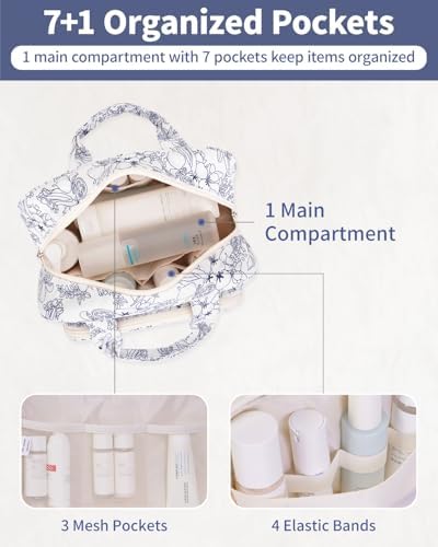 41gwmg2lnfl. ac .jpg Narwey Damen Waschtasche Groß & Kosmetiktasche für Herren & Kinder (Kleine Graublaue Blume)