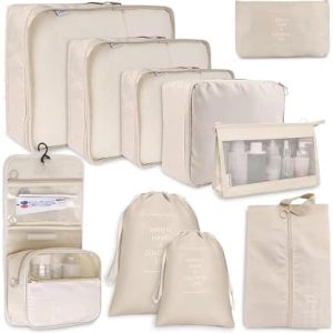 Ningeshop Koffer Organizer Set, 10-Pieces, Reiseordnungssystem, Reise-Damen, Beige