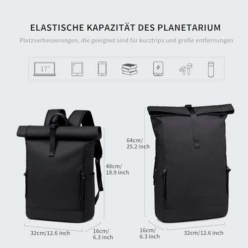 41hjgme6vol. ac .jpg BJIAX Rolltop Rucksack Wasserdichter Laptop 17,3" Groß für Damen und Herren Reisen und Arbeiten Schwarz 24L/32L