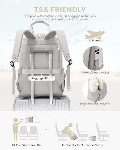 41hl6wgl9l. ac .jpg LOVEVOOK Damen Rucksack, 15,6 Zoll Laptop Schulrucksack, Wasserdicht, Reiserucksack, Beige OEKO-TEX STANDARD 100