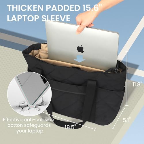 41hxxujoqol. ac .jpg Befen Puffer Tote Bag Damen Groß Handtasche Sporttasche Tragbare Laptoptasche 15,6 Zoll mit Reißverschluss für Reisen, S