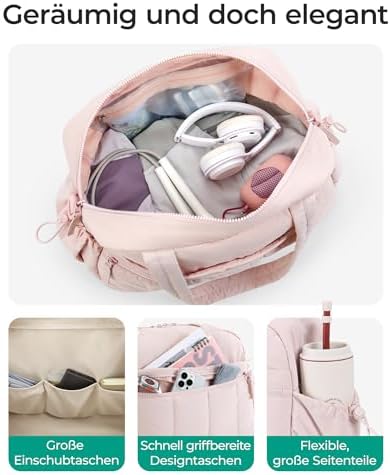 41itka1j9nl. ac 2.jpg Bagsmart Puffer Reisetasche Damen 24L Wasserabweisend Travel Bag Fitness Kamel