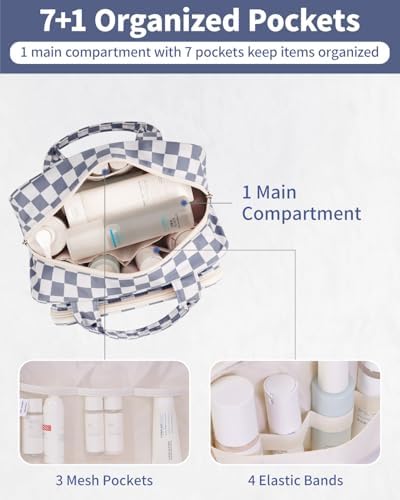 41iuolhwfl. ac .jpg Narwey Damen Waschtasche Groß & Kosmetiktasche für Herren & Kinder (Kleine Graublaue Blume)