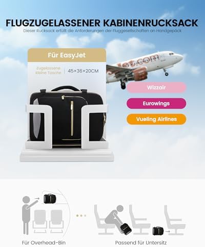 41jmegnfoal. ac .jpg LOVEVOOK Ryanair Handgepäck für Damen Herren | Carry On Tasche 40x30x20cm | Eurowings Wizz Cabine Richtung | Laptop Komp