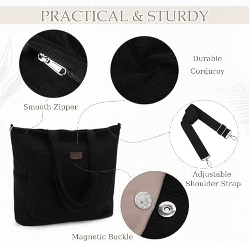 41k9dtuiidl. ac .jpg Chase Chic Cord Tasche Große Shopper Tasche Damen Laptoptasche Handtasche für Arbeit und Schule mit Riemen