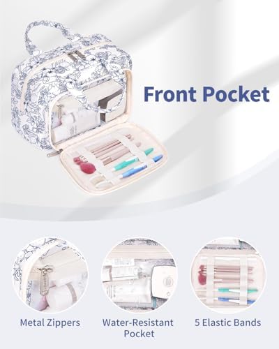 41llagcmmil. ac .jpg Narwey Damen Waschtasche Groß & Kosmetiktasche für Herren & Kinder (Kleine Graublaue Blume)
