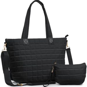 Mabecol Shopper Tasche Damen Groß, Puffer Tote Bag, Elegant und Praktisch für Arbeit und Uni, 15,6 Zoll Laptop, Reise un