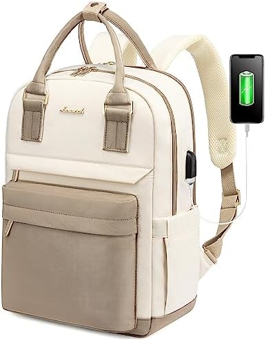 41lvktf7bjl. ac .jpg Laptop Schulrucksack LOVEVOOK Damen Wasserabweisend Eleganter Schultasche für Schule Uni Reise Khaki Beige