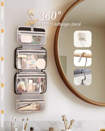 41meufznk8l. ac .jpg Chakipee Wasserdichte Reisekulturbeutel zum Aufhängen für Damen – Leichte Waschtasche mit Klarfenster, Ideal für Make-up