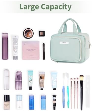 41n1n9aygll. ac .jpg Narwey Damen Waschtasche Groß & Kosmetiktasche für Herren & Kinder (Kleine Graublaue Blume)