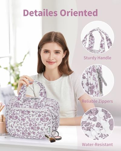 41nqyg dr6l. ac .jpg Narwey Damen Waschtasche Groß & Kosmetiktasche für Herren & Kinder (Kleine Graublaue Blume)