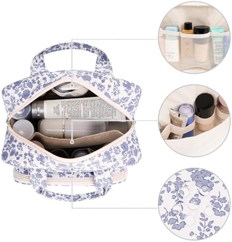 41ny5zcnn8l. ac .jpg Narwey Damen Waschtasche Groß & Kosmetiktasche für Herren & Kinder (Kleine Graublaue Blume)