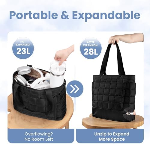 41pkiv320pl. ac .jpg Befen Puffer Tote Bag Damen Groß Handtasche Sporttasche Tragbare Laptoptasche 15,6 Zoll mit Reißverschluss für Reisen, S