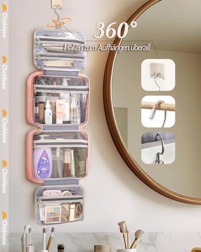 41q8eg3edzl. ac .jpg Chakipee Wasserdichte Reisekulturbeutel zum Aufhängen für Damen – Leichte Waschtasche mit Klarfenster, Ideal für Make-up