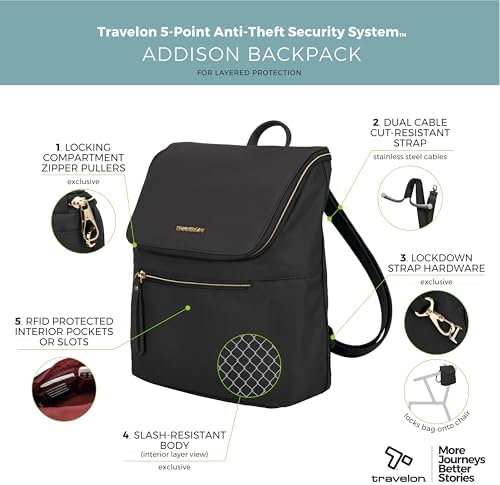 41qlssecbgl. ac .jpg Travelon Unisex Anti-Diebstahl Addison Rucksack - Robust für Alle im Outdoor-Bereich mit anti-Raubfunktion und praktisch