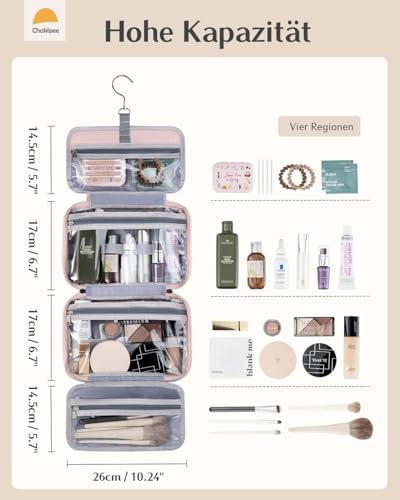 41rh5 vutl. ac .jpg Chakipee Wasserdichte Reisekulturbeutel zum Aufhängen für Damen – Leichte Waschtasche mit Klarfenster, Ideal für Make-up