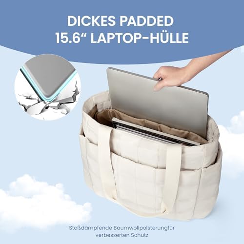 41rzt1kwwgl. ac .jpg Befen Puffer Tote Bag Damen Groß Handtasche Sporttasche Tragbare Laptoptasche 15,6 Zoll mit Reißverschluss für Reisen, S